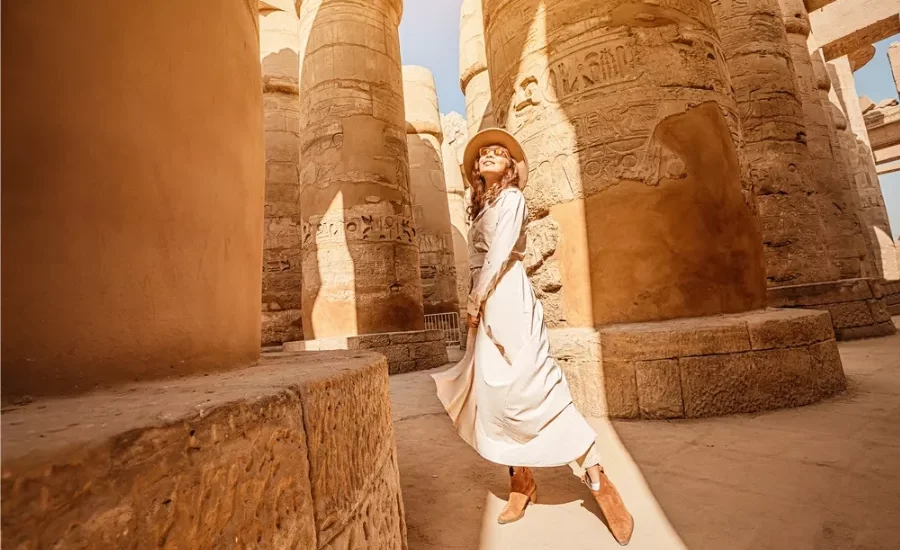 Tourist walking inside Karnak Temple