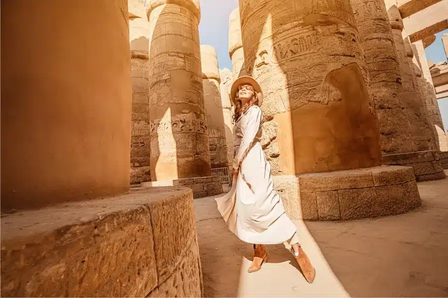 Tourist walking inside Karnak Temple