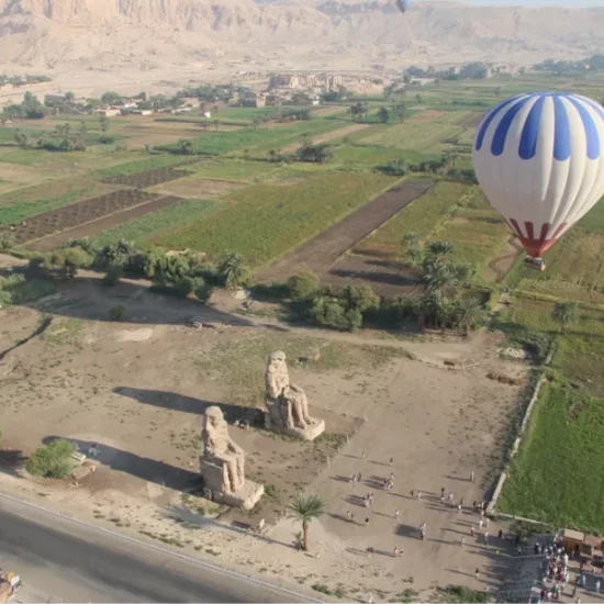 Aerial view of the Colossi of Memnon in Luxor