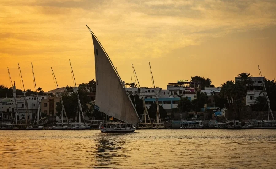 Felucca boat sailing on the Nile in Aswan