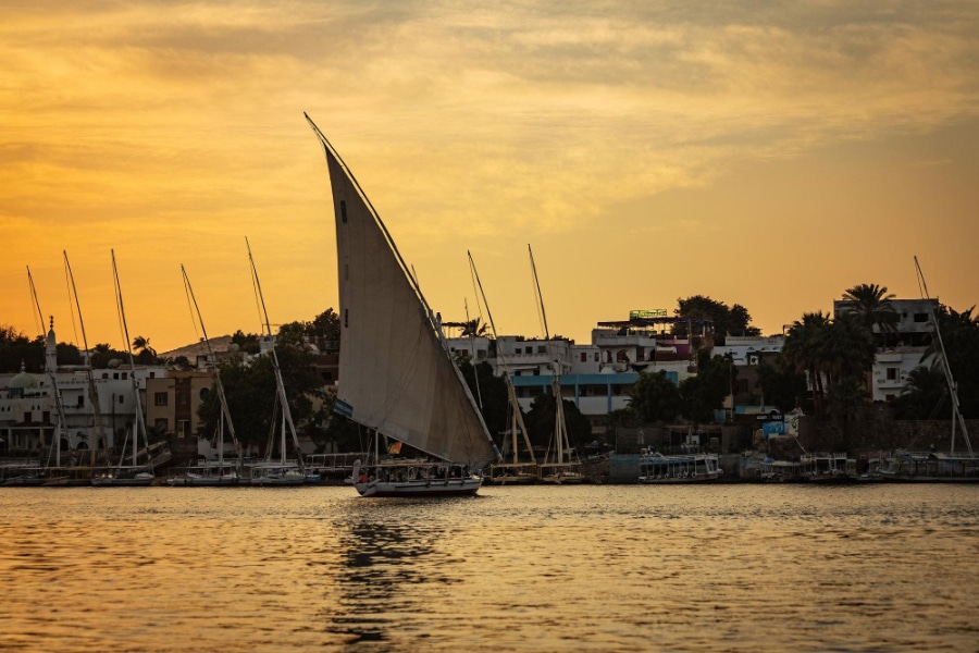 Felucca boat sailing on the Nile in Aswan