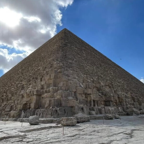 The Great Pyramid of Khufu under a clear winter sky