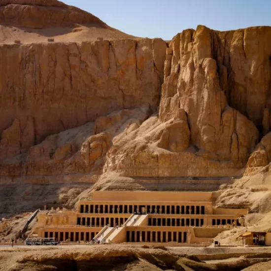 Temple of Hatshepsut between mountains in Luxor