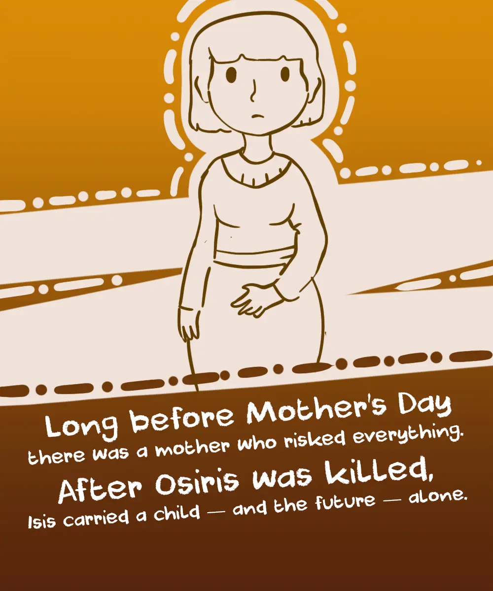 Isis pregnant with Horus after the death of Osiris in ancient Egyptian mythology - Isis and Horus Story