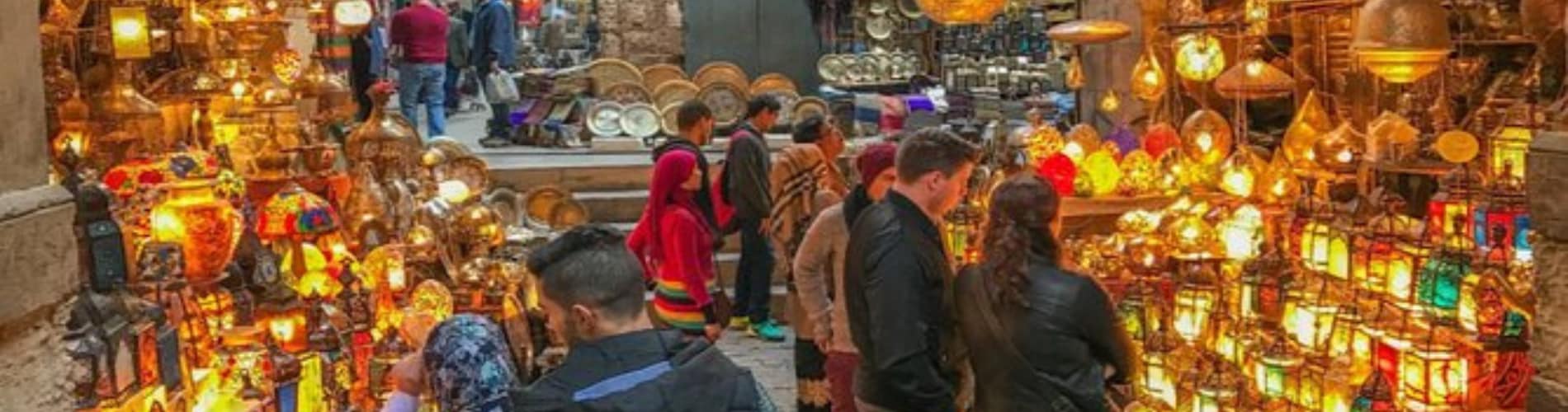 Tourists walking in Khan El Khalili bazaar