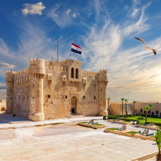 Qaitbay Citadel by the sea in Alexandria during our 6 Day Cairo, Alexandria, Luxor & Abu Simbel Cheap Tour