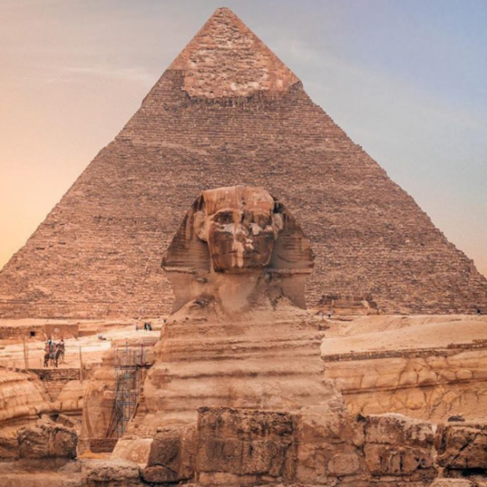 The Sphinx with the Great Pyramid in Giza during our 6 Days Cairo, Luxor & Aswan Budget Holiday