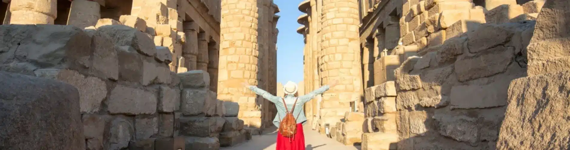 Tourist standing in front of Karnak Temple as a part of our 5 Days Budget Nile Cruise Tour