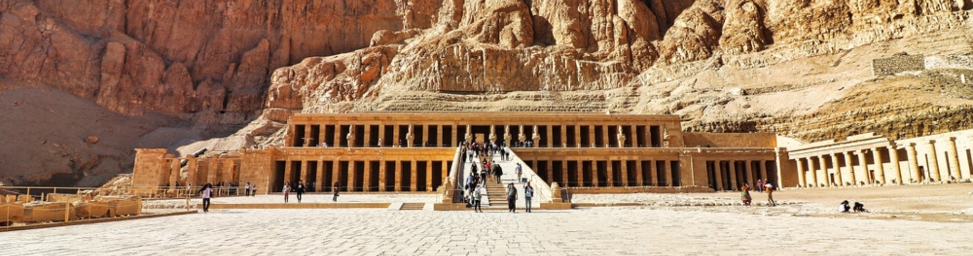 Tourists on the steps of Hatshepsut Temple, a part our 6 Day Cairo, Alexandria, Luxor & Abu Simbel Cheap Tour
