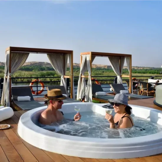 Guests relaxing in the jacuzzi on the MS Mayfair Nile Cruise sundeck