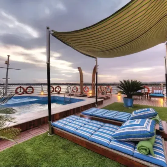 Sundeck and swimming pool area onboard MS Mayfair Nile Cruise