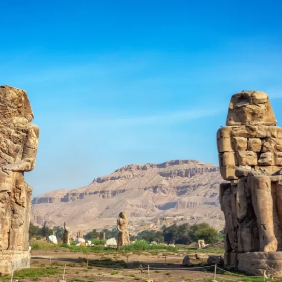 Colossi of Memnon visit during Historia Nile Cruise itinerary in Luxor