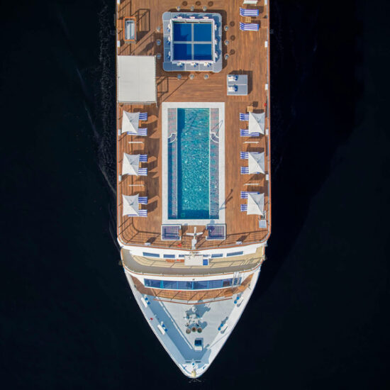 Drone view of Oberoi Zahra sailing on the Nile