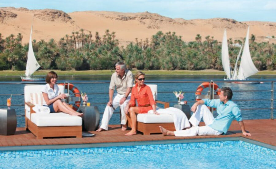 Friends and couples relaxing aboard River Tosca Nile Cruise