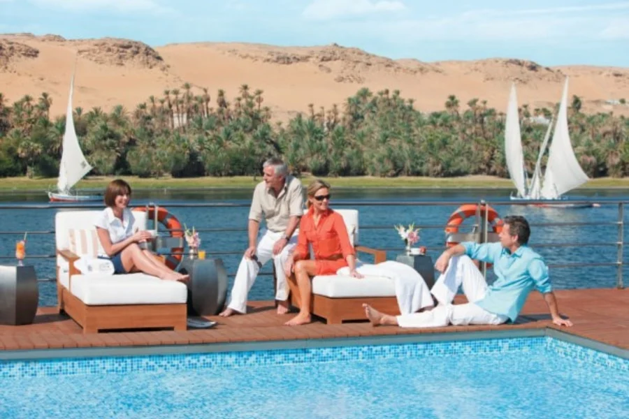 Friends and couples relaxing aboard River Tosca Nile Cruise