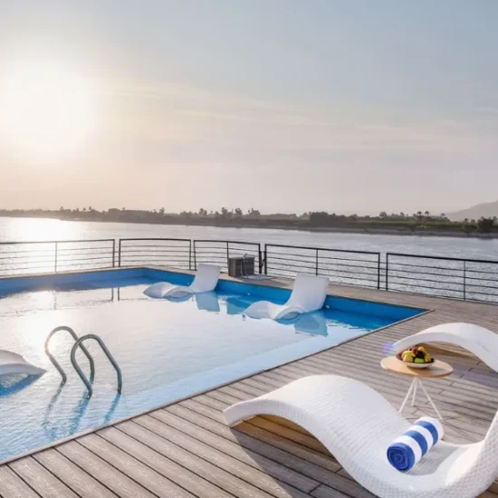 Historia Nile Cruise sundeck pool overlooking the Nile River