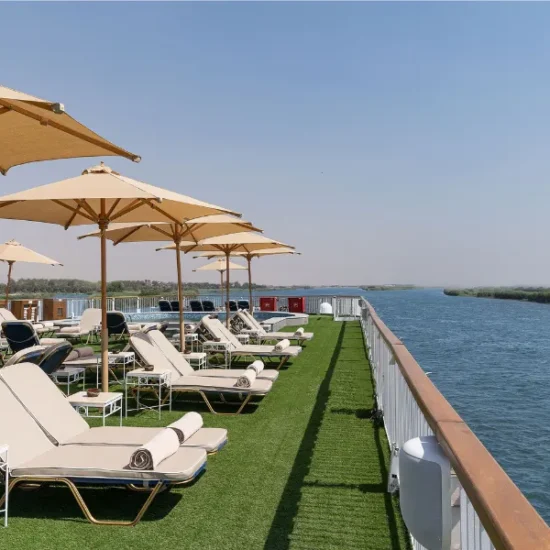 JAZ Viceroy Nile Cruise sundeck with sun loungers and Nile River views