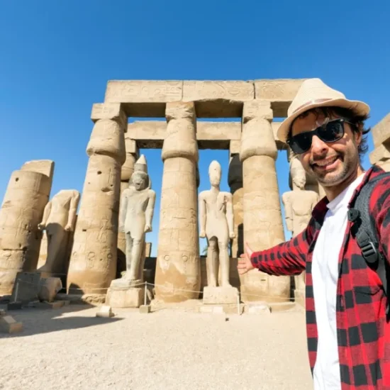 Traveler visiting Karnak Temple during Sonesta Star Goddess Nile Cruise