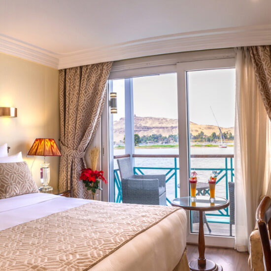 Luxury cabin with balcony overlooking the Nile River