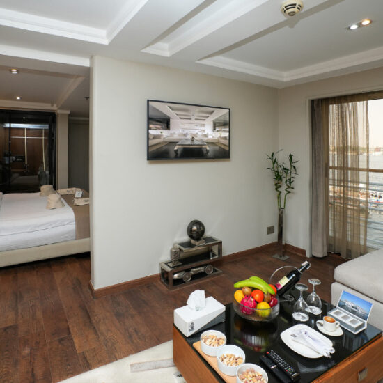 Royal suite overlooking the Nile River on MS Farah