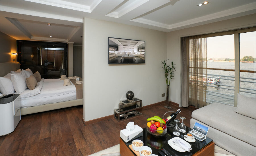 Royal suite overlooking the Nile River on MS Farah