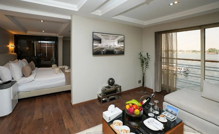 Royal suite overlooking the Nile River on MS Farah
