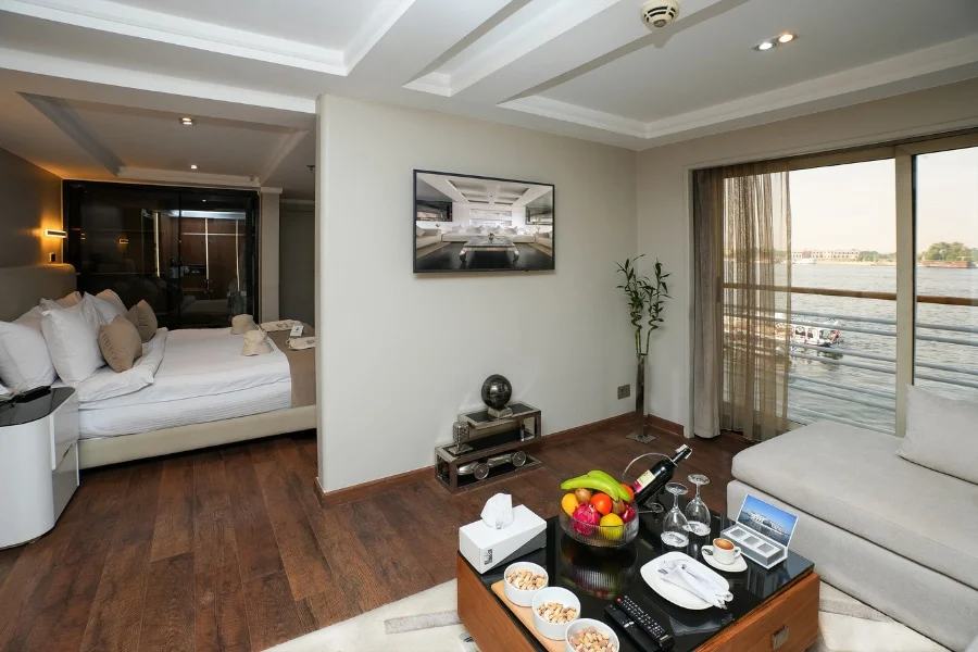 Royal suite overlooking the Nile River on MS Farah