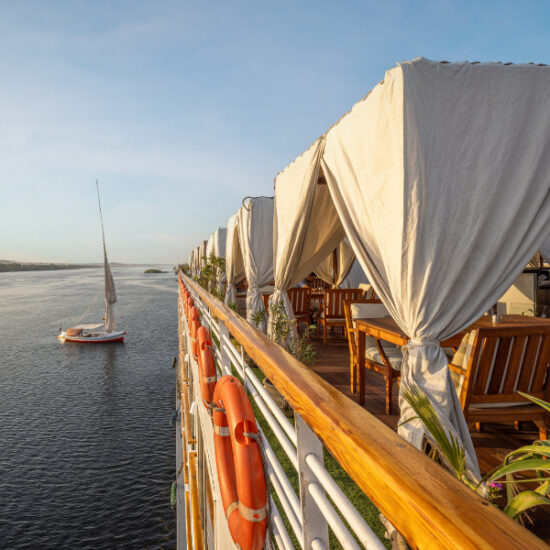 Open-air restaurant overlooking the Nile on MS Farah