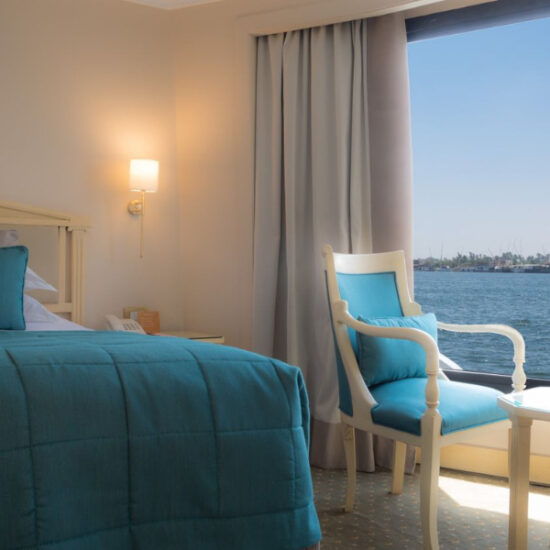 Luxury cabin with balcony overlooking the Nile River