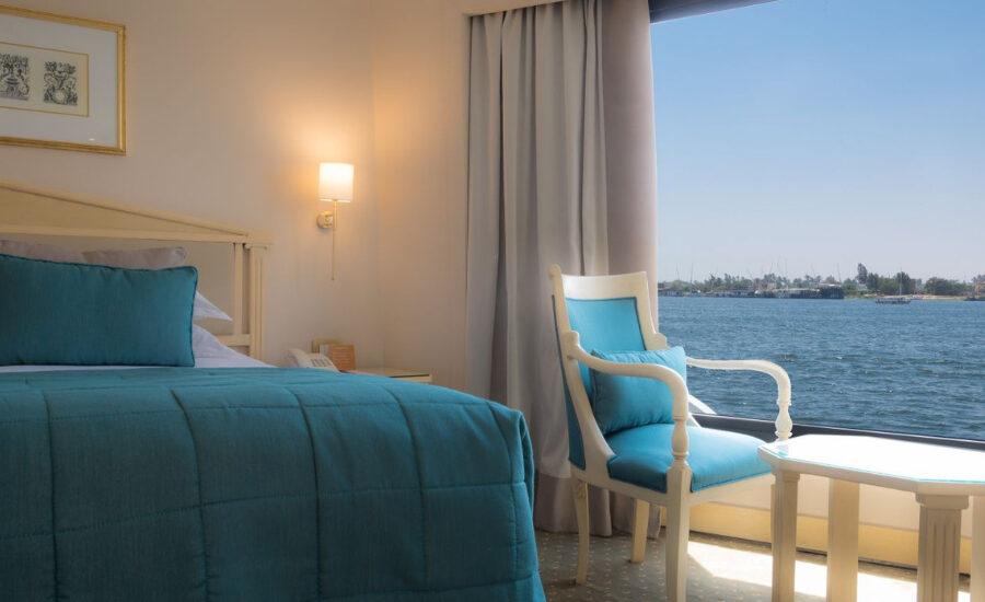 Luxury cabin with balcony overlooking the Nile River