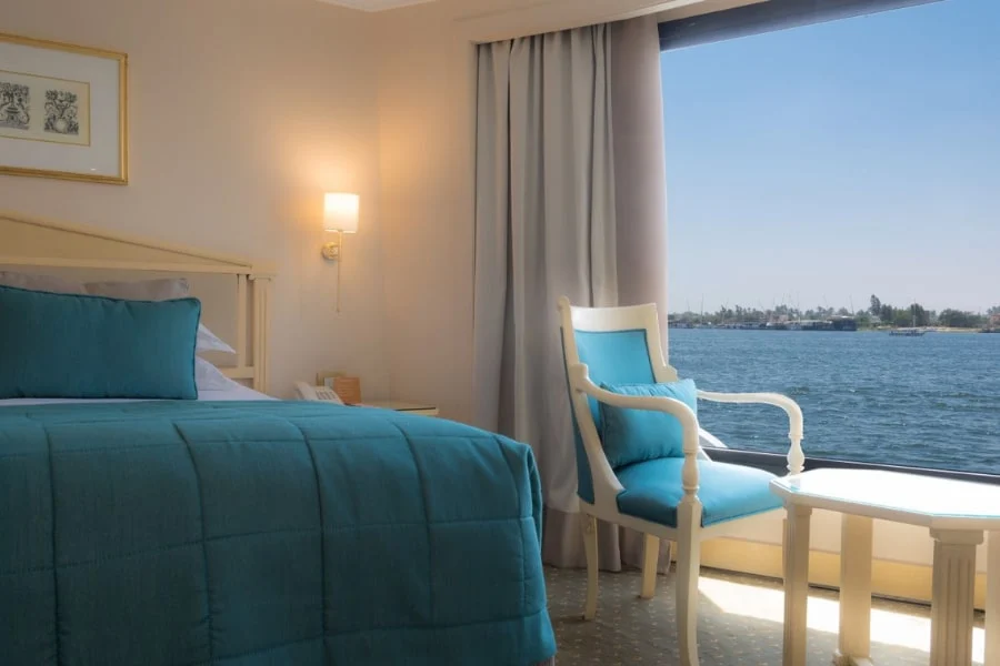 Luxury cabin with balcony overlooking the Nile River