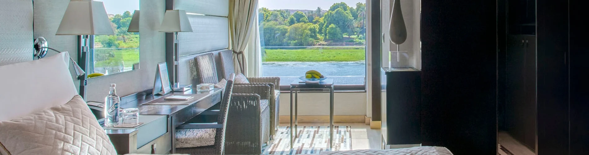 Luxury cabin overlooking the Nile River on Oberoi Zahra