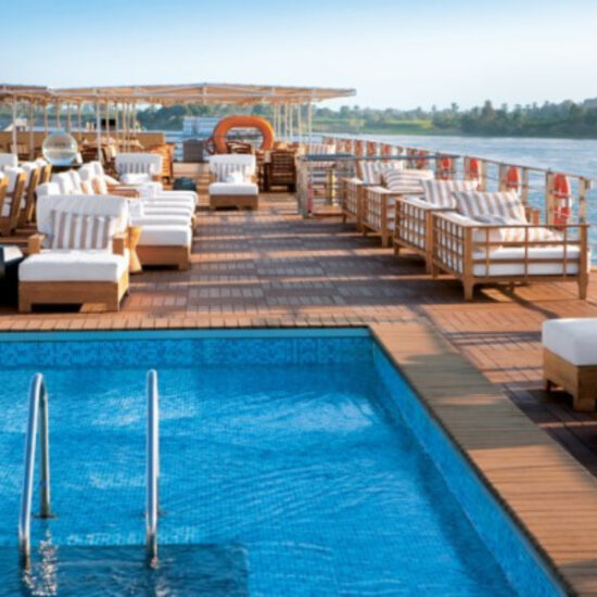 Swimming pool and sun loungers on River Tosca Cruise