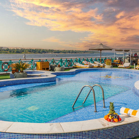 Swimming pool and loungers aboard Sonesta Moon Goddess