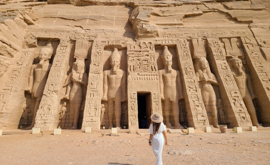 Tourist standing in front of Abu Simbel Temple