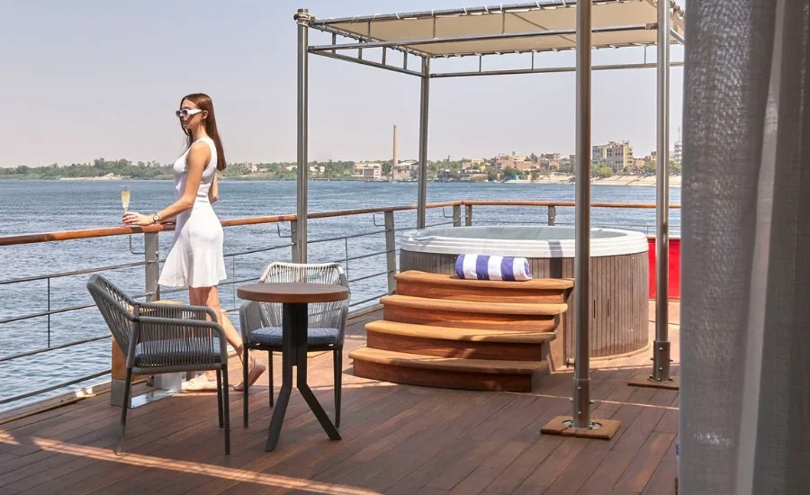 Tourist looking at the Nile from the cruise deck