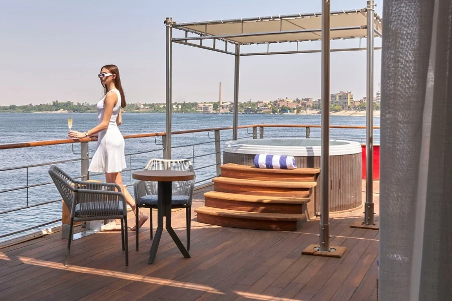 Tourist looking at the Nile from the cruise deck